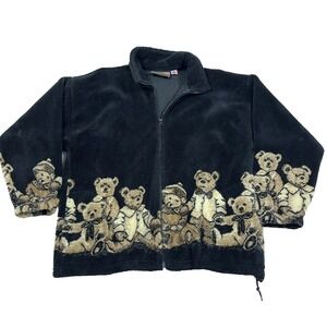 Vintage Cobblestone Canyon Fleece Jacket Women Large Teddy Bear AOP  All Over